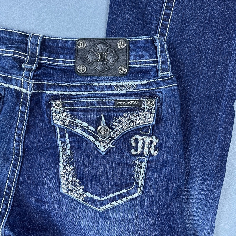 Miss Me Easy Boot Jeans 29 Dark Wash Rhinestone Embellished Bootcut JE5759EL